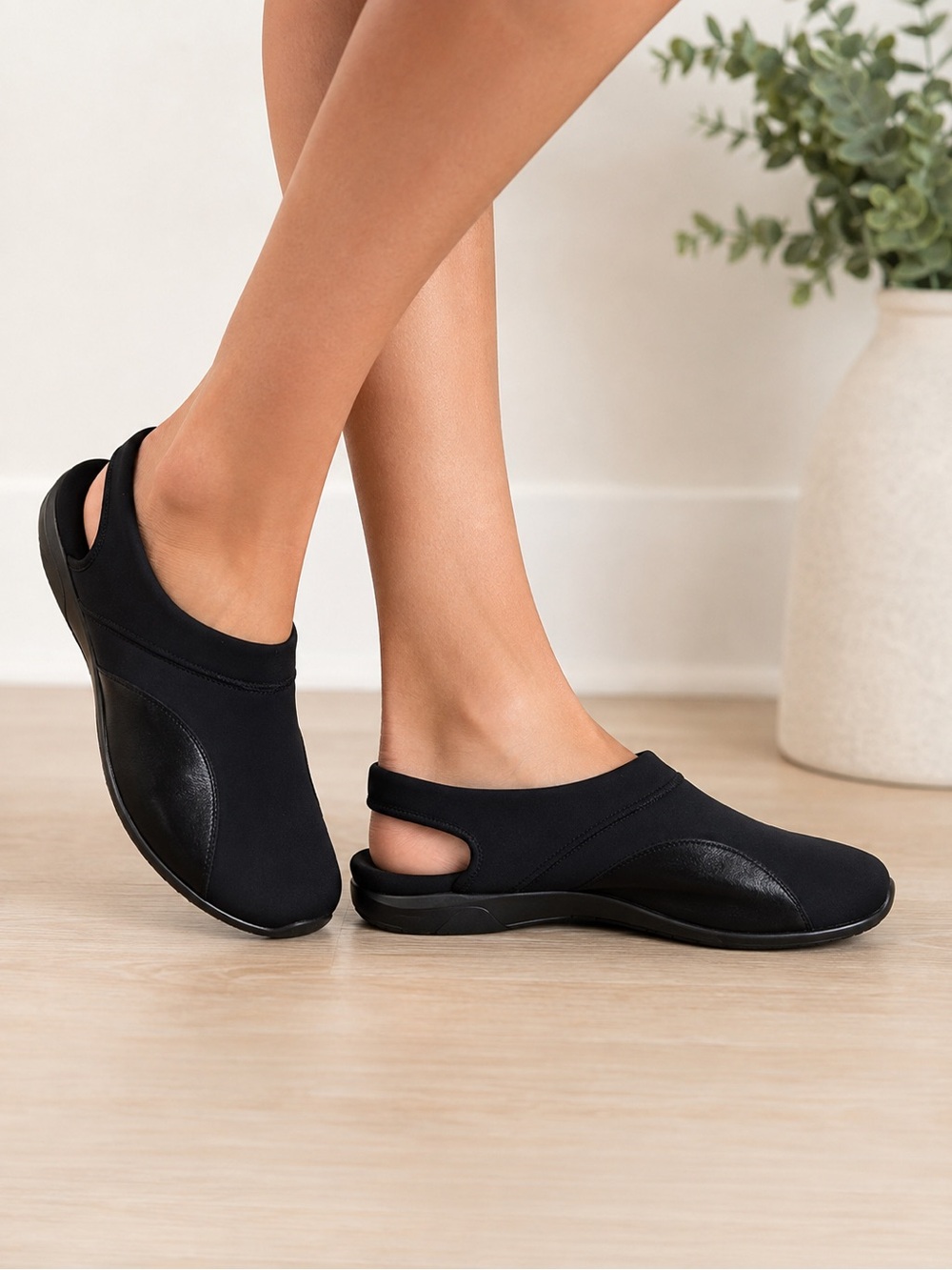 Flexus Black Cushioned Slingback Mules